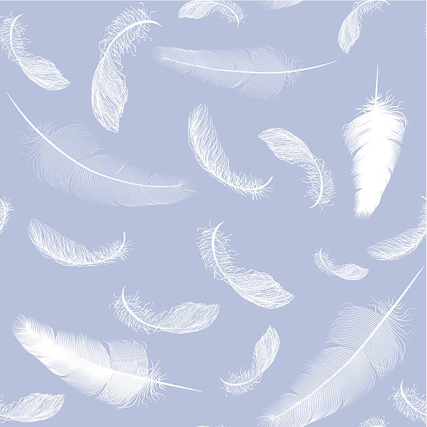 Falling white feathers against a lilac backdrop Feather seamless pattern feather illustrations stock illustrations