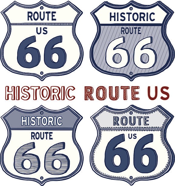 маршрут 66 дороге организма - route 66 sign road thoroughfare stock illustrations