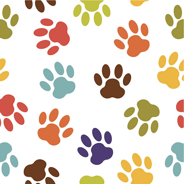 Colorida cão paw padrão de vetor de impressão - ilustração de arte em vetor