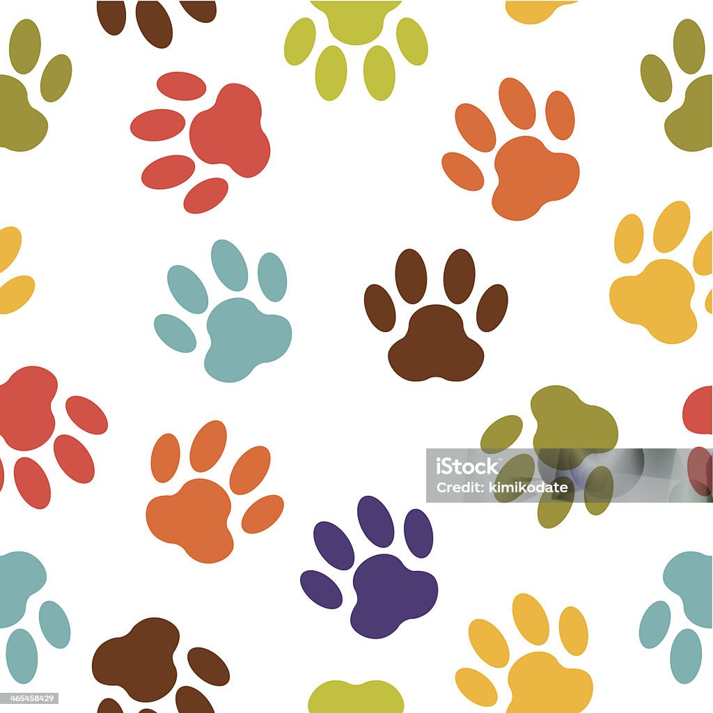 Colorful dog paw print vector pattern Colorful dog paw print seamless pattern Pattern stock vector