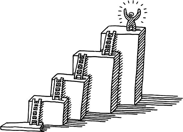 ilustrações de stock, clip art, desenhos animados e ícones de escada desenho de conceito de negócio de sucesso - ladder company 1