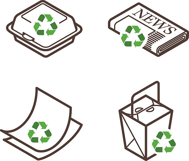 Recycling Icons Recycling icons - takeaway container, newspaper, paper, and cartons. paper recycle stock illustrations