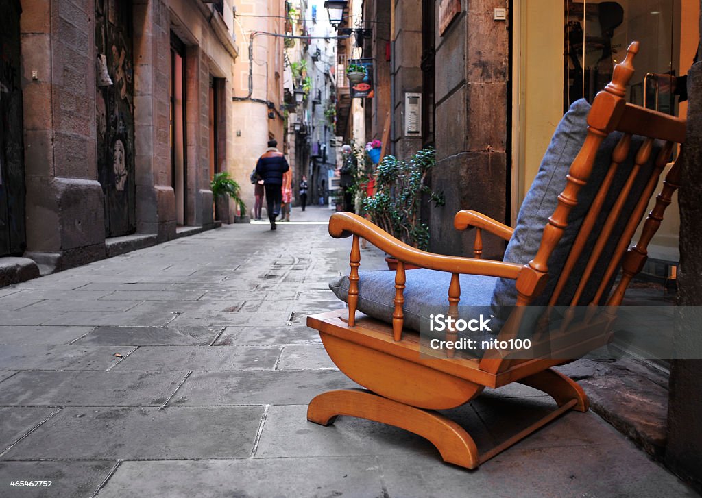 Born district in Barcelona, Spain view of a narrow street with a village atmosphere in Born district in Barcelona, Spain Barcelona - Spain Stock Photo