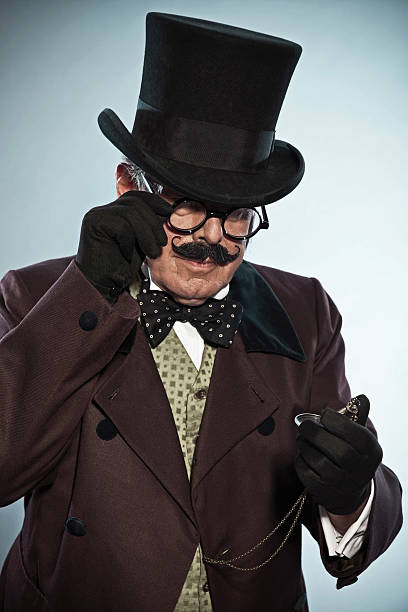 istock Retro dickens style man with mustache and hat. 465464151