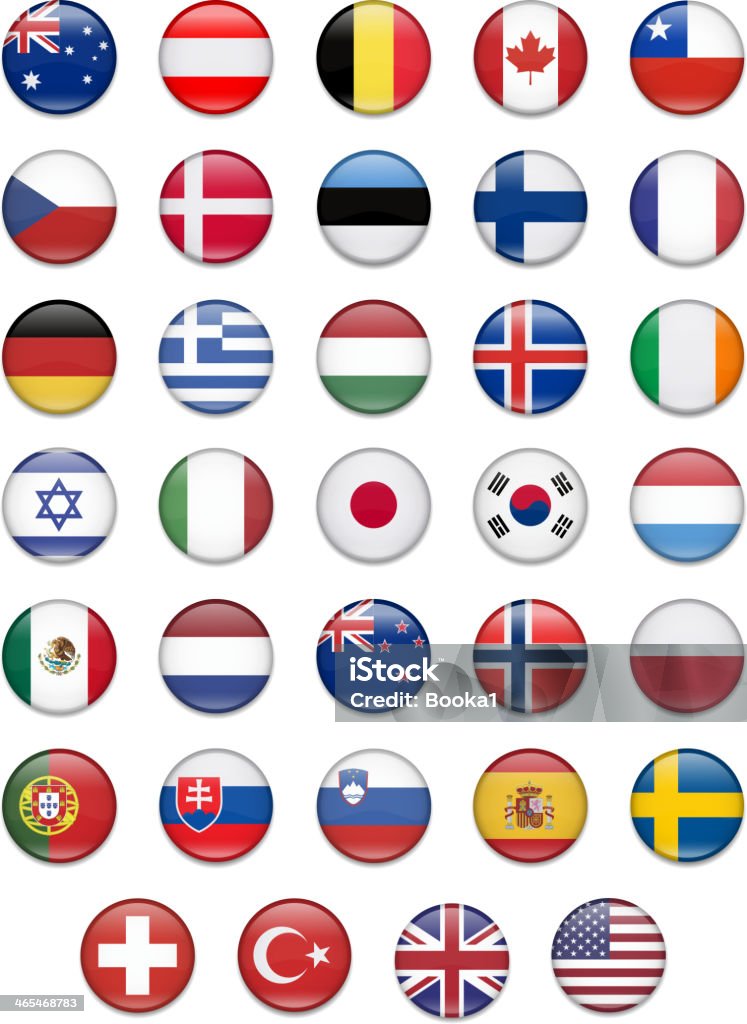 Organisation for Economic Co-operation and Development-OECD Organisation for Economic Co-operation and Development-OECD-Complete Button Flag Collection Flag stock vector