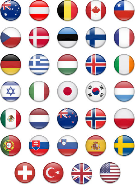 Organisation for Economic Co-operation and Development-OECD Organisation for Economic Co-operation and Development-OECD-Complete Button Flag Collection mexico poland stock illustrations