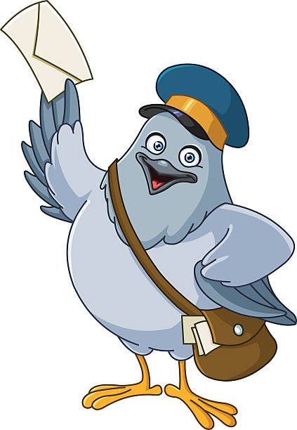 illustrations, cliparts, dessins animés et icônes de carrier pigeon dessin animé - postal worker delivering mail post office