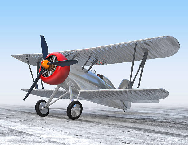 istock Aluminium biplane standing on ground 465471792
