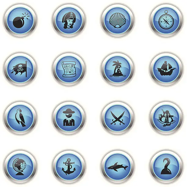 Vector illustration of Blue Icons - Pirates