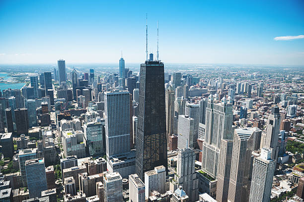 luftaufnahme der innenstadt von chicago - sears tower stock-fotos und bilder
