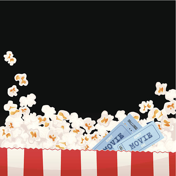 Movie Background Two movie tickets and popcorn on black background. Movie Background. Vector. EPS 8. movie ticket illustrations stock illustrations