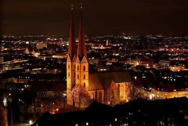 istock church in Germany in the night 465478674