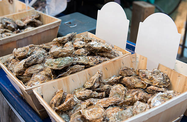 istock Fresh oysters in a box at the fish market 465479536