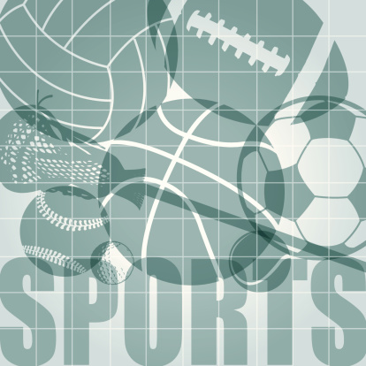 Sports Background Graphic - Team, Individual. Graphic illustration of various sports balls and the word 
