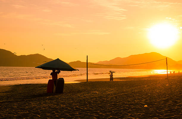Dramatic sunset on Miramar Beach, Manzanillo, Mexico