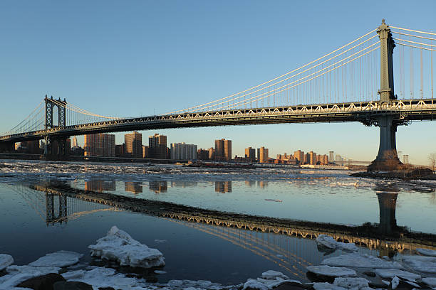 istock Manhattan Bridge and ice in the East River in winter 465480618