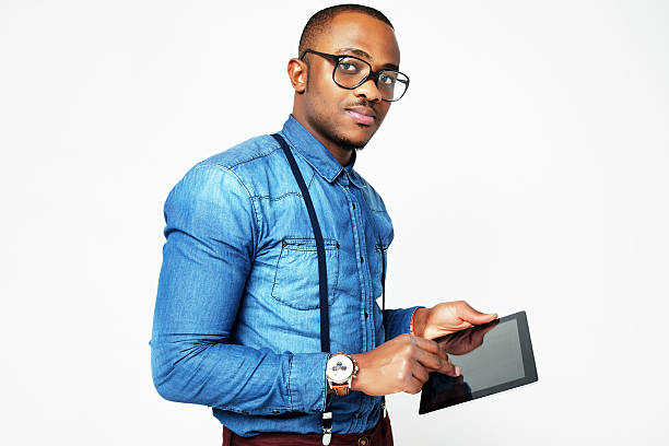 istock Look good fashion man with tablet 465483157