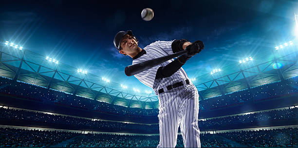 istock Professional baseball players on night grand arena 465483346