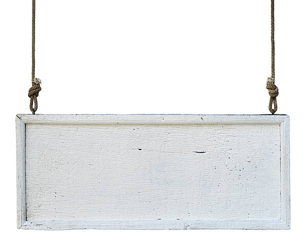 istock Old weathered white wood signboard. 465484511
