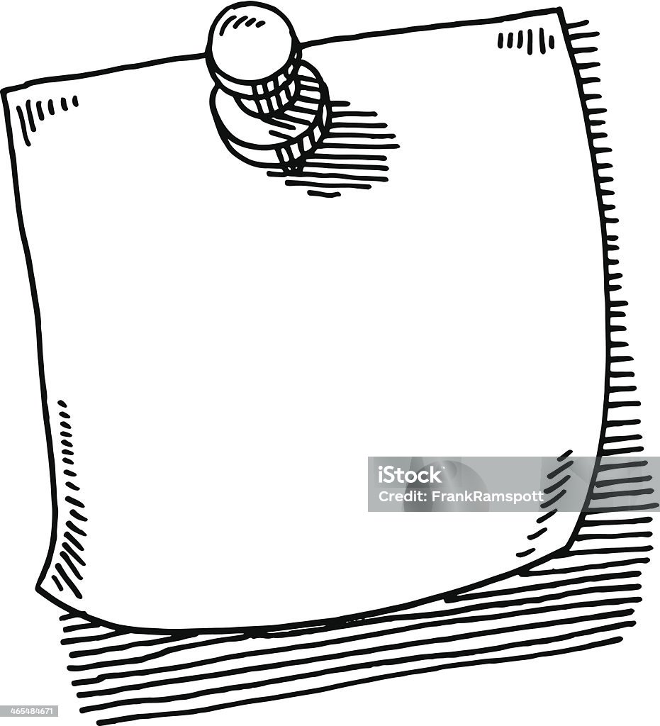 Thumbtack Note Paper Drawing Hand-drawn vector drawing of a Thumbtack and a Note Paper. Black-and-White sketch on a transparent background (.eps-file). Included files are EPS (v10) and Hi-Res JPG. Adhesive Note stock vector