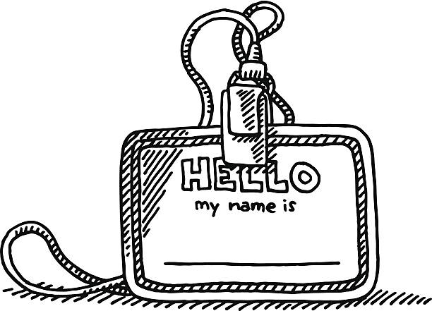 Blank Hello Name Tag Drawing Hand-drawn vector drawing of a Blank Hello Name Tag. Black-and-White sketch on a transparent background (.eps-file). Included files are EPS (v10) and Hi-Res JPG. doodle stock illustrations