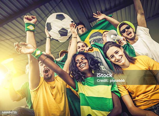 Sport Supporters Fans Of The Brazilian Team Stock Photo - Download Image Now - Adult, African Ethnicity, Atmosphere