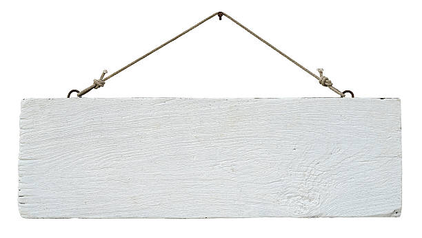 istock Old weathered white wood signboard. 465485117
