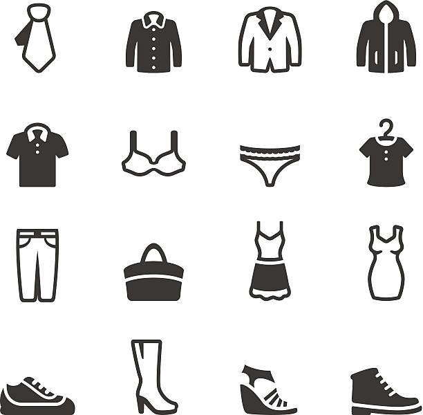 illustrazioni stock, clip art, cartoni animati e icone di tendenza di soulico-abbigliamento icone - skirt clothing vector personal accessory