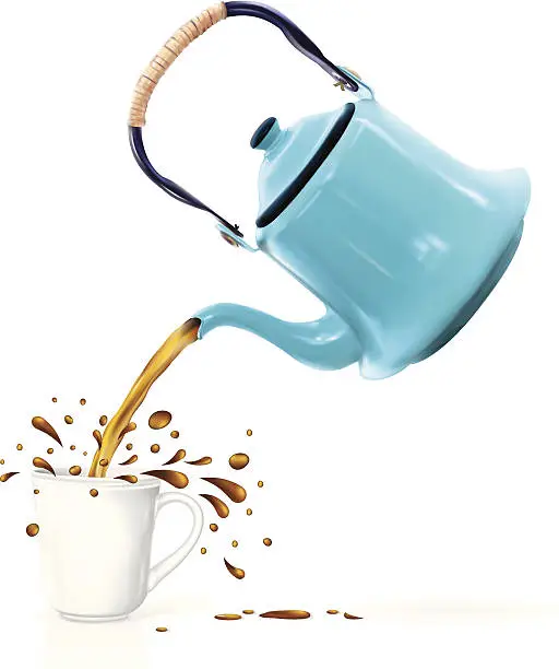 Vector illustration of Retro Coffeepot Pouring Splashing Coffee