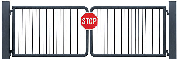 istock Grunge Aged Weathered Road Barrier Gate Stop Sign, Old Rusty 465489845