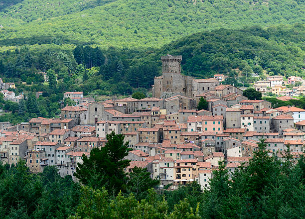 Arcidosso (Tuscany, Italy) Arcidosso (Grosseto, Tuscany, Italy): panoramic view of the medieval city in the Monte Amiata region arcidosso tuscany italy stock pictures, royalty-free photos & images