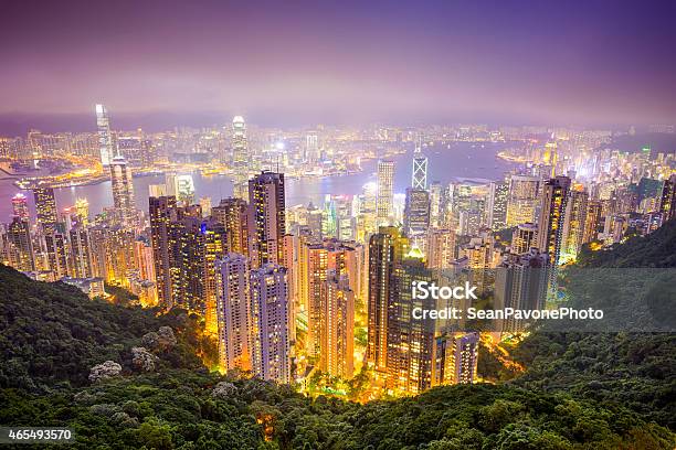 Hong Kong China Horizonte De La Ciudad Foto de stock y más banco de imágenes de Pico Victoria - Pico Victoria, Noche, Hong Kong