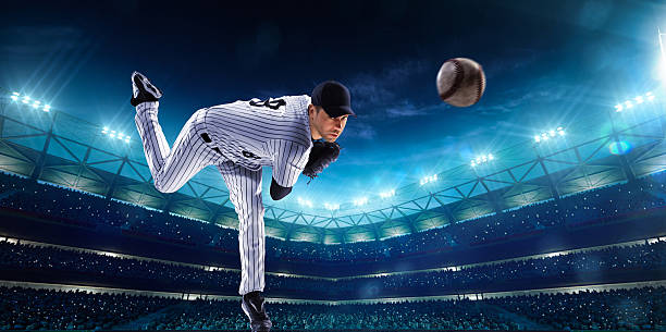 istock Professional baseball players on night grand arena 465493970