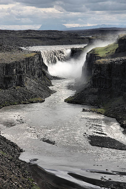 Iceland Dettifoss - largest waterfall in Europe in terms of volume discharge. Jokulsa a Fjollum river in Jokulsargljufur National Park. Iceland. barron gorge national park stock pictures, royalty-free photos & images