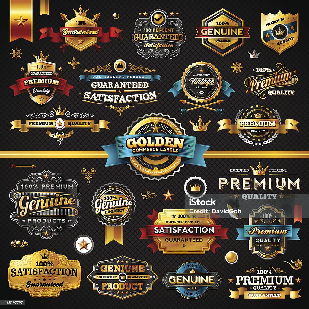 Golden handel etykiet-Megaset (ciemny) - Grafika wektorowa royalty-free (Tekst - Symbol ortograficzny)