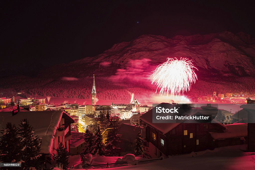 fireworks fireworks in the Swiss tourist resort of St. Moritz. Firework - Explosive Material Stock Photo