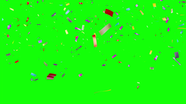 Falling confetti over green background.  Full HD. 