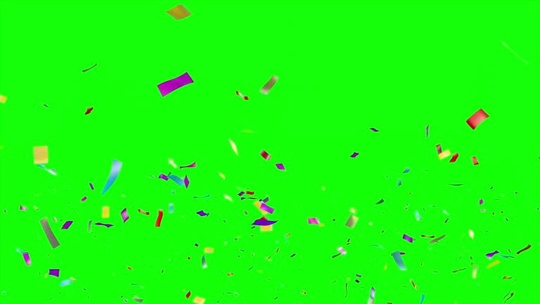Falling confetti over green background. Full HD.