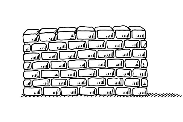 レンガの壁の安定性のシンボル図面 - brick single object solid construction material点のイラスト素材／クリップアート素材／マンガ素材／アイコン素材
