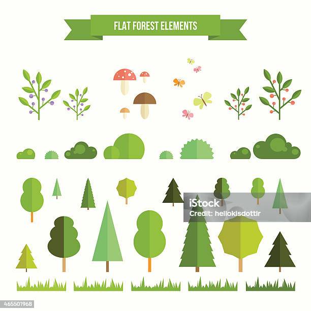 Set Of Flat Forest Elements Stock Illustration - Download Image Now - Bush, Grass, Tree