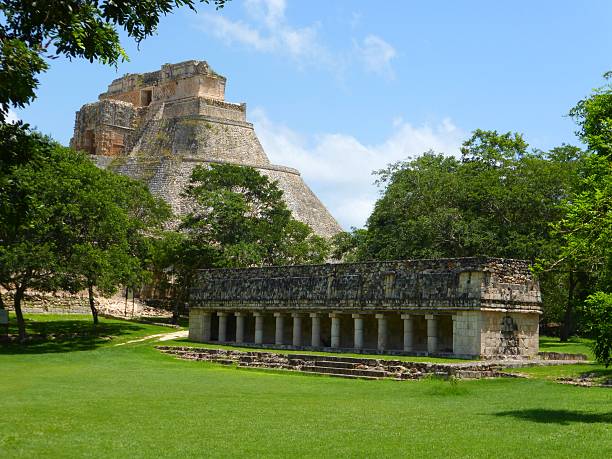 General view of Uxmal in Mexico Photo taken at Uxmal in Yucatan - Mexico. View of the main mayan pyramid and temple uxmal stock pictures, royalty-free photos & images