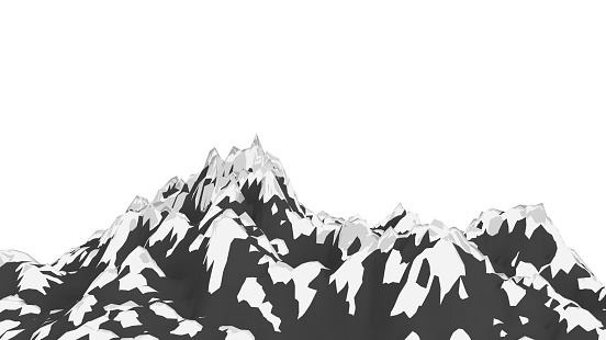 Dramatic snowy mountain peak illustration.