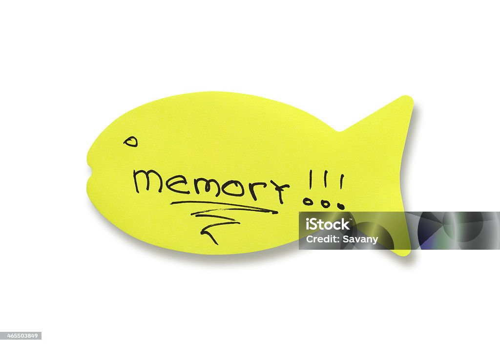 Yellow fish Reminder in the form of fish photographed close up Adhesive Note Stock Photo