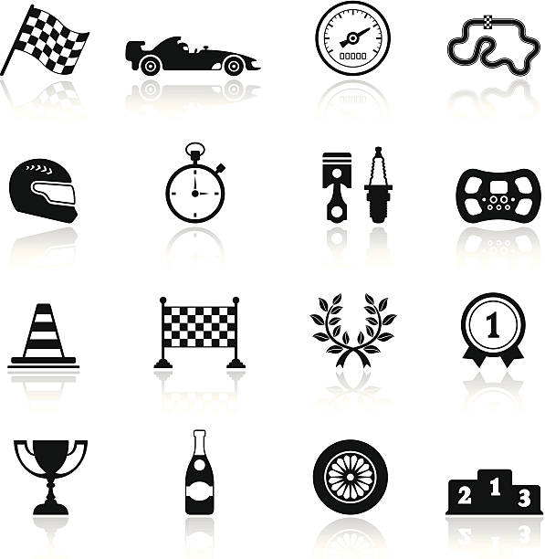 racing-symbol set - checkered flag auto racing flag sports race stock-grafiken, -clipart, -cartoons und -symbole