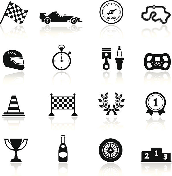 illustrations, cliparts, dessins animés et icônes de ensemble d'icônes de la course automobile - steering wheel motorized sport stock car racecar