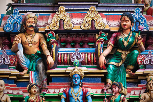Sculptures at the hindu Sri Mahamariamman temple in Kuala Lumpur, Malaysia.