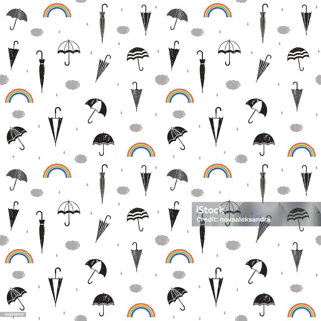 Pattern Rain Vector Scratched Vector Seamless Pattern Background With Rain And Umbrellas ...