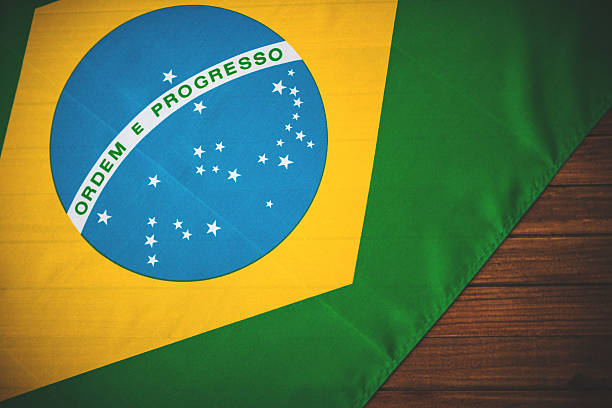 istock brazil flag on vintage wood 465510125
