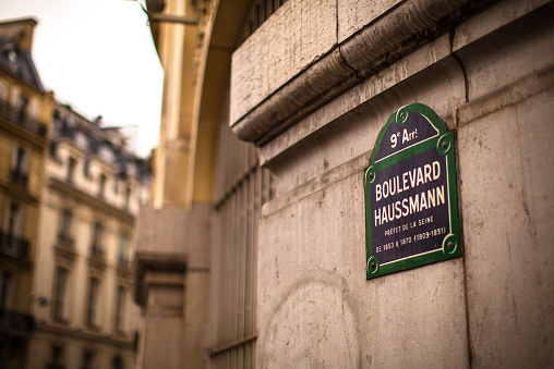Boulevard Malesherbes street sign , one of the most famous boulevards in Paris, France.