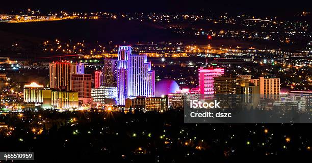 Reno Nevada Skyline Cityscape Panorama Night Stock Photo - Download Image Now - Reno, Nevada, Panoramic